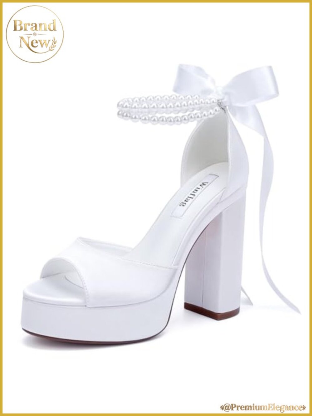 Pearl Platform Heeled Sandals Wedding Bride Block Heel Satin